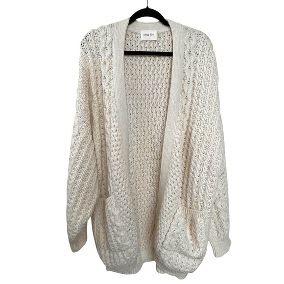 Aritzia Wilfred Free Merino Wool Chunky Knit Open Long Cardigan Sweater Cream XL - Picture 2 of 7